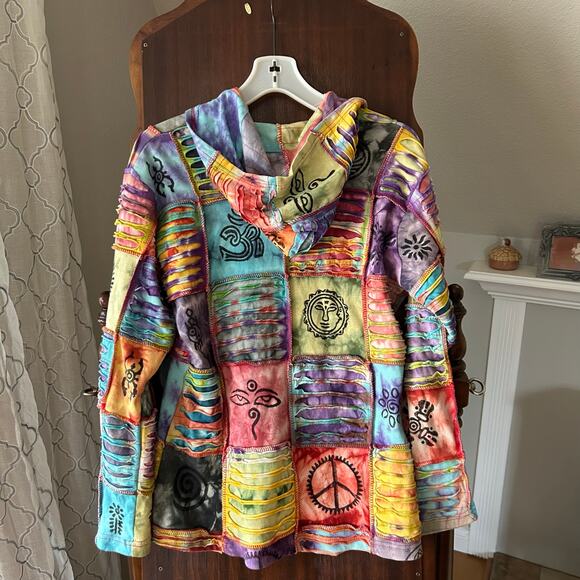 Vintage Y2K The Collection Royal Women’s Medium Patchwork Long Zip Hoodie Jacket - Picture 8 of 9